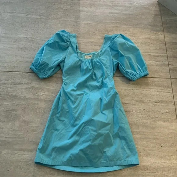 open edit open back dress Open edit puffy sleeve open back turquoise mini dress